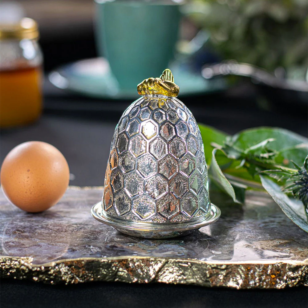 Bee Honeycomb Silver Plated Egg Cup and Lid - Image 4